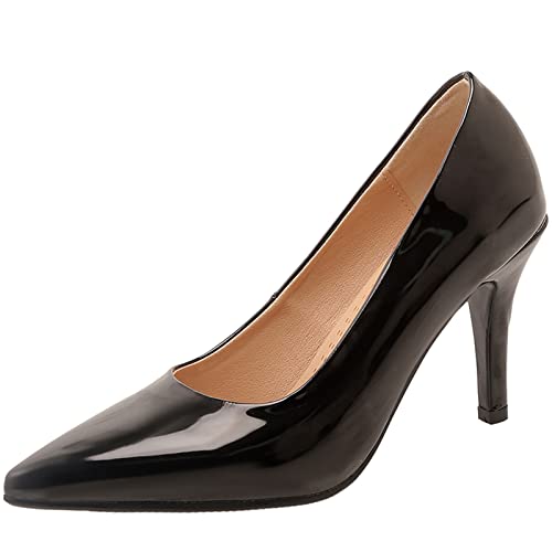 CUTEHEELS Lässige Damen-Slip-on-Pumps/Business-Schuhe mit Stiletto-Absatz und Spitzem Zeh (Schwarz, 38) von CUTEHEELS
