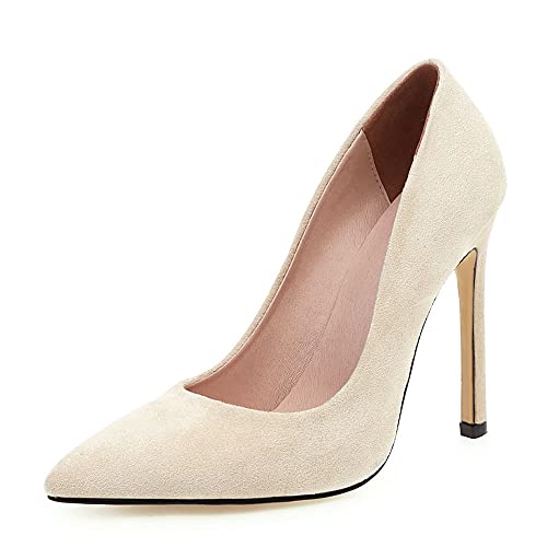 CUTEHEELS Lässige Pumps zum Hineinschlüpfen für Damen mit Stiletto-Absatz und Spitzer Zehenpartie für OL (Beige, 43) von CUTEHEELS