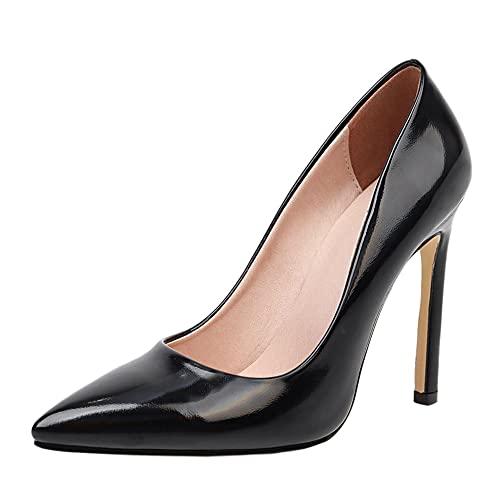 CUTEHEELS Lässige Pumps zum Hineinschlüpfen für Damen mit Stiletto-Absatz und Spitzer Zehenpartie für OL (Schwarz, 46) von CUTEHEELS