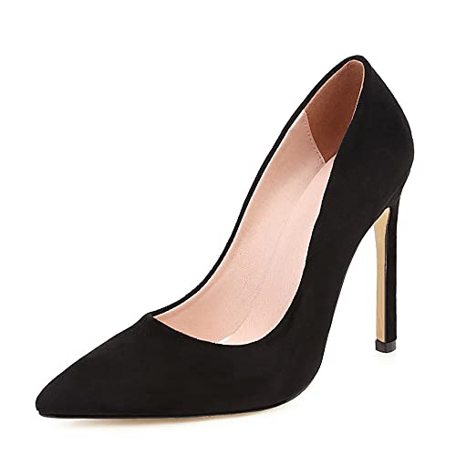 CUTEHEELS Lässige Pumps zum Hineinschlüpfen für Damen mit Stiletto-Absatz und Spitzer Zehenpartie für OL (Schwarz, 46) von CUTEHEELS