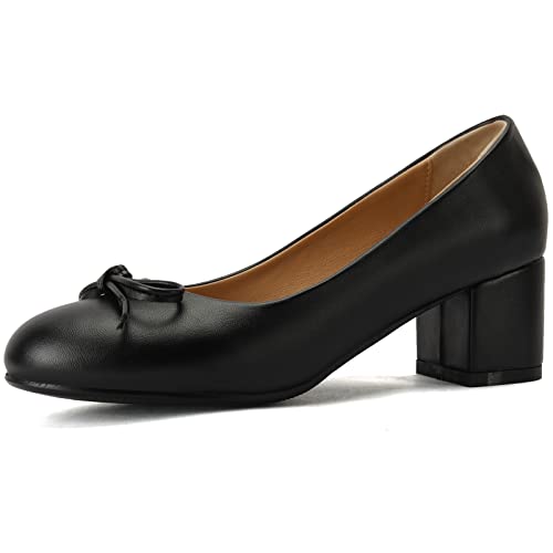 CUTEHEELS Lässige Pumps zum Hineinschlüpfen mit Runder Zehenpartie und Mittlerem Blockabsatz (Pu Schwarz, 47) von CUTEHEELS