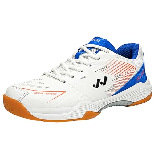 CUTEHEELS Multisport Hallenschuhe - Atmungsaktive Tennis & Badminton Schuhe mit Gewölbestütze (Weiß-Blau, 44 EU) von CUTEHEELS