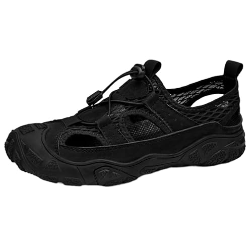 CUTEHEELS Plus Size Outdoor Sandalen - Rindsleder Mesh Combo Runde Zehenkappe und Bequeme Sohle, Geeignet für Hydrophile Aktivitäten (Schwarz, 41 EU) von CUTEHEELS