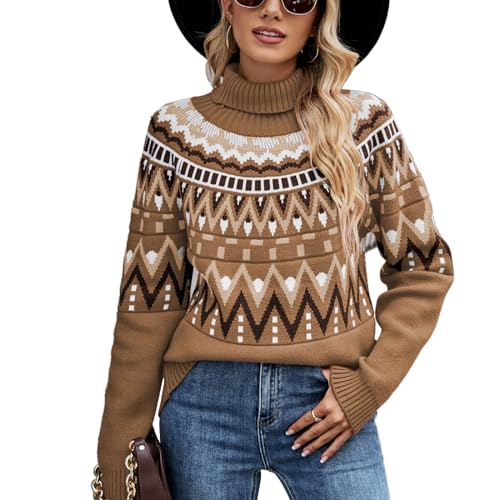 CUTEHEELS Retro-Pullover in Patchworkfarben für Damen - Halloween & Weihnachten Rollkragenpullover von CUTEHEELS
