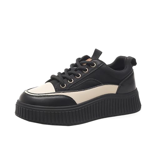 CUTEHEELS Schicke Skateboardschuhe für Damen mit Dicker Sohle, Runde Zehenpartie, Schnürschuhe, Lässig, Vielseitig(Schwarz, 39) von CUTEHEELS
