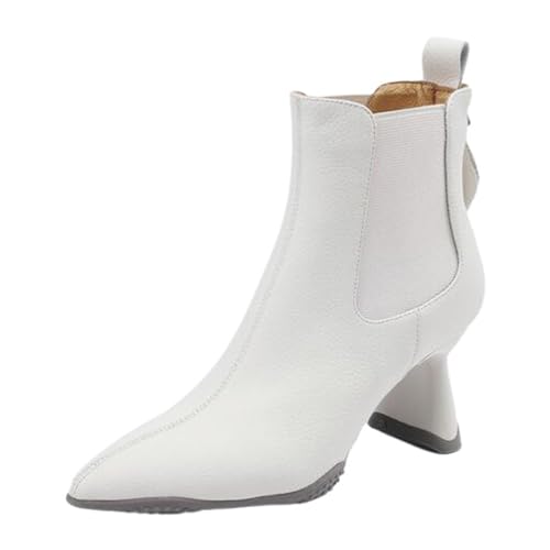CUTEHEELS Stiefelette Damen Absatz Spitze | Rutschfeste Gummisohle für Abend und Alltag (Beige-Kalte Innenausstattung, 39 EU) von CUTEHEELS