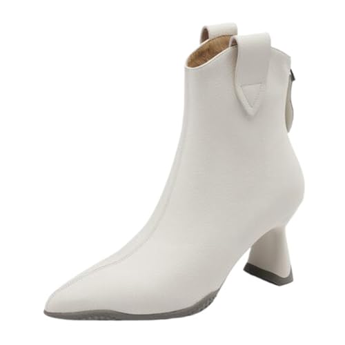 CUTEHEELS Stiefelette Damen Absatz Spitze | Rutschfeste Gummisohle für Beruf (Beige-Synthetisches Futter, 39 EU) von CUTEHEELS