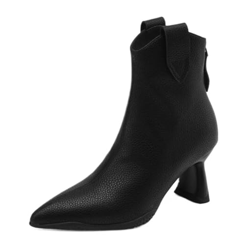 CUTEHEELS Stiefelette Damen Absatz Spitze | Rutschfeste Gummisohle für Beruf (Schwarz-Synthetisches Futter, 39 EU) von CUTEHEELS