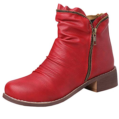 CUTEHEELS Stiefeletten für Damen mit Niedrigem Absatz（Rot，38） von CUTEHEELS