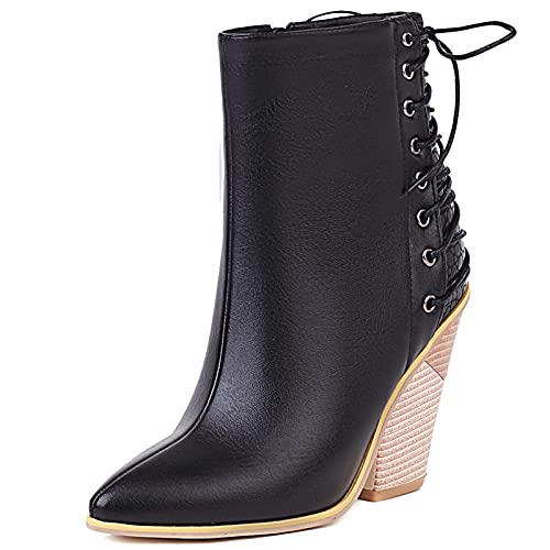 CUTEHEELS Stiefeletten mit Blockabsatz und Spitzer Zehenpartie für Modische Damen (Schwarz, 43EU) von CUTEHEELS