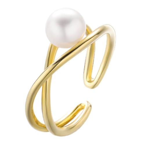 CUTEHEELS Verstellbarer Synthetisch Perlen Ring - U-Form Design (Golden) von CUTEHEELS