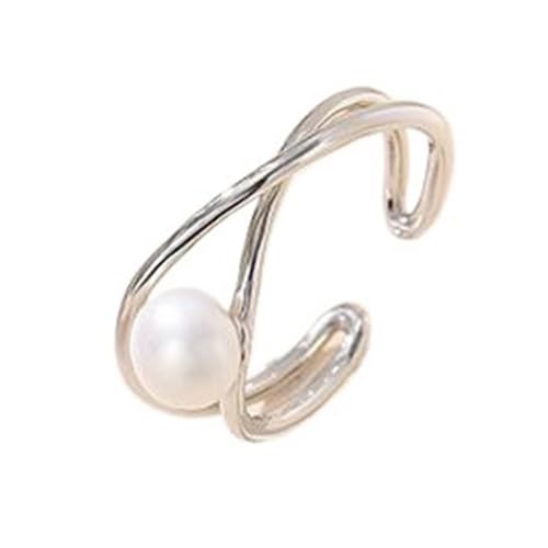 CUTEHEELS Verstellbarer Synthetisch Perlen Ring - U-Form Design (Weiß-Golden) von CUTEHEELS