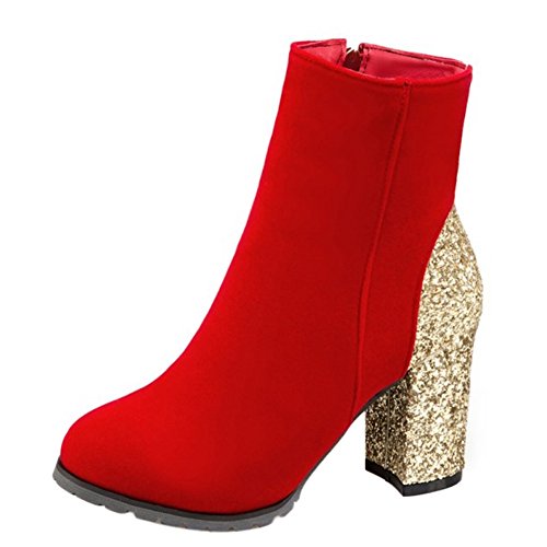 CUTEHEELS Damen Blockabsatz Stiefel (Rot, 36 EU) von CUTEHEELS