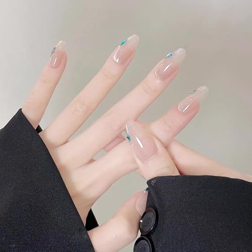 Cat Eye Press on Nails Medium Mandel Pure Handmade Fake Nails Pink Cat Eye with Blue Rhinestones False Nails Designs Acrylic Reusable Full Cover Stick on Nail for Women Girls 10pcs (S, Pink) von CUTENS