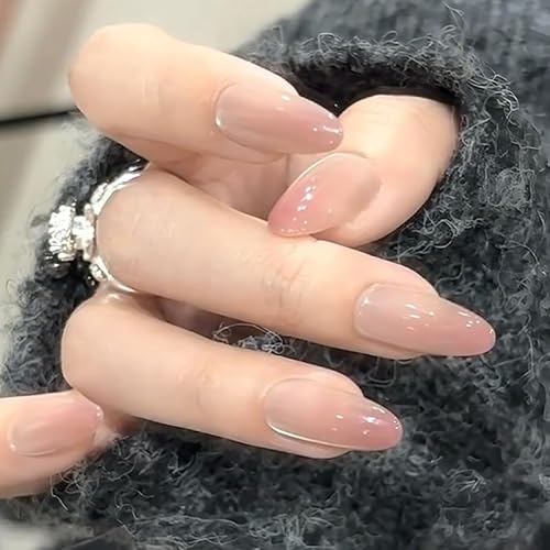 Pink Cat Eye Press on Nails Medium Long Almond Pure Handmade Fake Nails Cat Eye Falsche Nägel Acryl Wiederverwendbar Full Cover Stick on Nail für Frauen Mädchen 10pcs (M, Rosa) von CUTENS