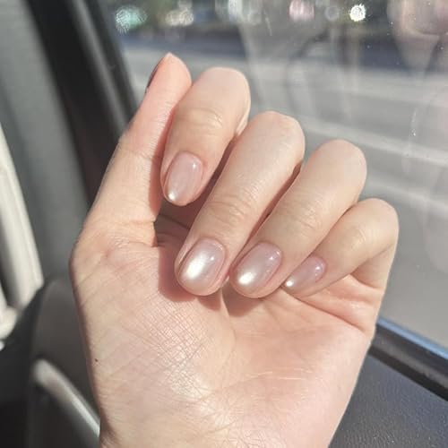 Pink Cat Eye Press on Nails Short Pure Handmade Fake Nails Cat Eye Falsche Nägel 10pcs Acryl Wiederverwendbar Full Cover Stick on Nail für Frauen Mädchen (XS, Rosa) von CUTENS