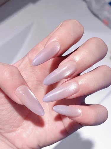 Purple Cat Eye Press on Nails Medium Long Almond Pure Handmade Fake Nails Acrylic Reusable Stick on Nail Full Cover for Women Girls 10pcs (M, Purple) von CUTENS