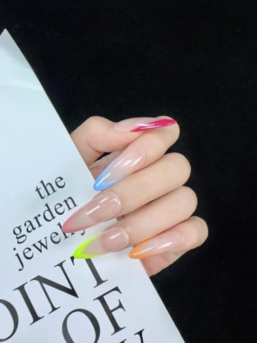 Summer French Tip Kunstnägel zum Aufdrücken, mittellang, mandelfarben, handgefertigt, bunte Kunstnägel, Acryl, wiederverwendbar, glänzend, volle Abdeckung, für Damen und Mädchen, 10 Stück (M, 50 g) Summer French Tip Kunstnägel zum Aufdrücken, mittellang, mandelfarben, handgefertigt, bunte Kunstnägel, Acryl, wiederverwendbar, glänzend, volle Abdeckung, für Damen und Mädchen, 10 Stück (M, 50 g) von CUTENS