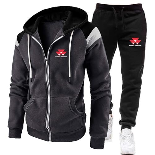 CUTEZED Herren Trainingsanzug Massey-Ferguson Jogginganzug Sweatshirts Set Hoodie Und Sporthose Streetwear Hausanzug Sportanzug Zip Jacke + Hose,XL,Grey von CUTEZED