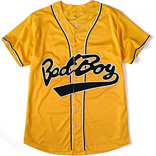Bad Boy 10 Baseball Trikot 90er Jahre Hip Hop Männer Kleidung für Geburtstag Party Club Pub Kleid - Gelb - 3X-Groß von CUTHBERT