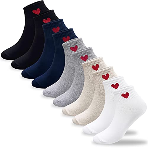 CUTIE MANGO Damen Herzdruck Baumwolle Crew Socken Sneaker Knöchel Neuheit Casual Weich Niedlich Lovely Crazy Fun, 10 Paar, 5 Farben (2 Paar pro Farbe)., Medium von CUTIE MANGO