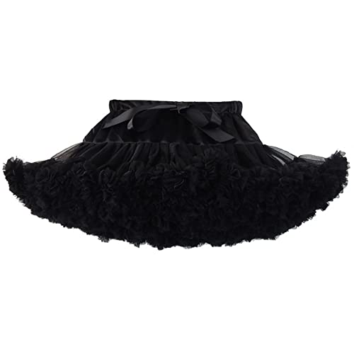 CUTIECLUB Damen Kurzer Petticoat Elastische Taille Rüschen Chiffons Mehrschichtiger Pettiskirt Tutu Flauschiger Rock, Schwarz , Einheitsgröße von CUTIECLUB