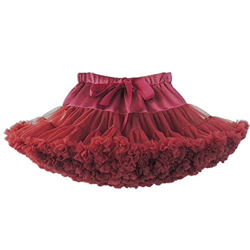 CUTIECLUB Damen Kurzer Petticoat Elastische Taille Rüschen Chiffons Mehrschichtiger Pettiskirt Tutu Flauschiger Rock, weinrot, Einheitsgröße von CUTIECLUB