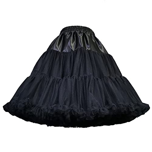 CUTIECLUB Damen Petticoat Tutu Puffy Rock Weiches Mesh Unterrock Elastische Taille Mehrschichtiges Falten Pettiskirt, Schwarz , Einheitsgröße von CUTIECLUB