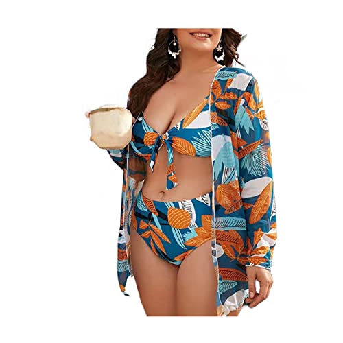 CUTIECLUB Damen Plus Size Split Badeanzug Hohe Taille 3-teilig Badeanzug Bikini Sets Sexy Dreieck Badeanzüge Oversized Print Beachwear, gelb, 4XL Große Größen von CUTIECLUB