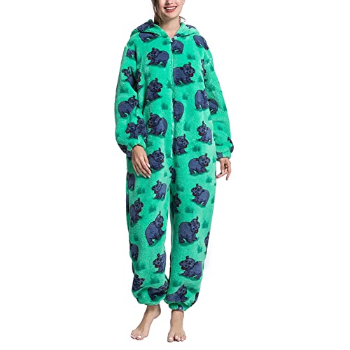 CUTIECLUB Onesies Pyjama für Erwachsene, Damen und Herren, Schlafanzug, Kapuze, Jumpsuit, Flanell, Homewear mit Taschen, Nilpferd, Medium von CUTIECLUB