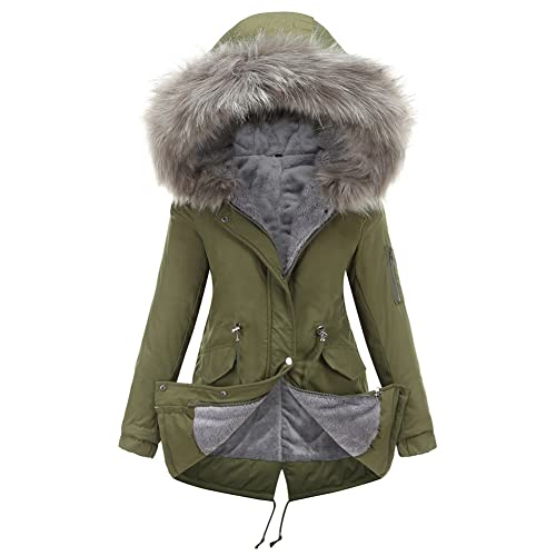 CUTIECLUB Winterjacke, Mäntel für Damen, lange, dicke Jacken, Kapuze, weiches Samtfutter, Reißverschluss, Outwear, armee-grün, 54 von CUTIECLUB