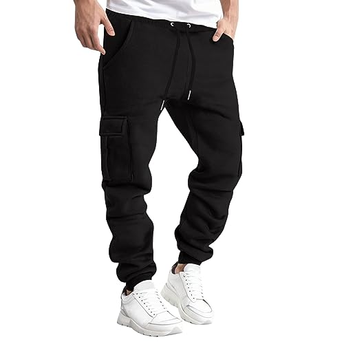 CUTeFiorino Bequeme, lässige, modische und warme einfarbige Arbeitskleidung für Herren mit Taschen und Hygienehosen Herren Hose Stoffhose (Black, M) von CUTeFiorino