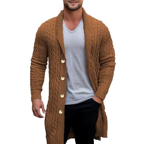 CUTeFiorino Cardigan Herren Strick Sakko Lang Casual Strickmantel Herren Strickjacke Wärme Winter Cardigan Mode Sportlich Sakko Herren Freizeitjacke Grobstrick Cardigan Mantel Winter Lange von CUTeFiorino