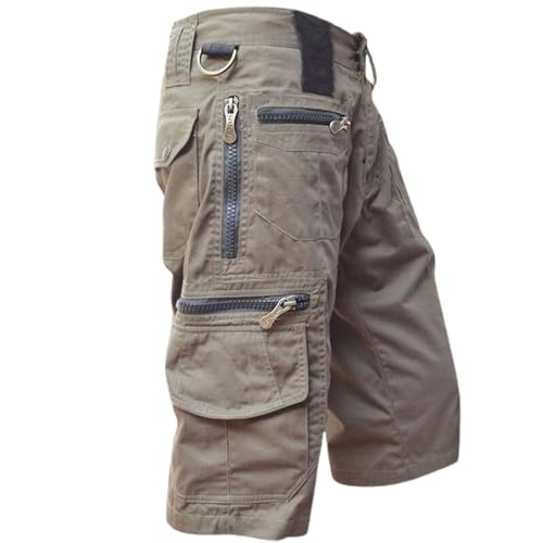 CUTeFiorino Cargohose Herren Kurz, Cargoshorts Sommer Kurze 3/4 Hosen Sport Knielang Hosen Stretch Baumwolle Freizeithose Mit Zipper Taschen Latzhose Camouflage Beige Chino Hose S-5XL von CUTeFiorino