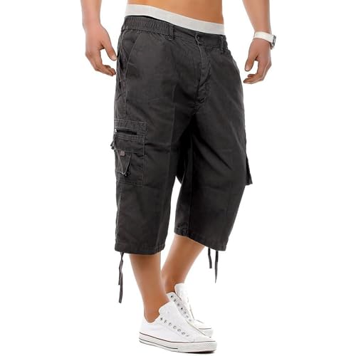 CUTeFiorino Cargohose Herren Kurz, Cargoshorts Sommer Kurze 3/4 Hosen Sport Knielang Hosen Stretch Baumwolle Freizeithose Mit Zipper Taschen Latzhose Camouflage Beige Chino Hose S-5XL von CUTeFiorino