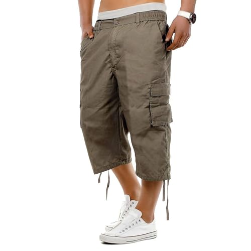 CUTeFiorino Cargohose Herren Kurz, Cargoshorts Sommer Kurze 3/4 Hosen Sport Knielang Hosen Stretch Baumwolle Freizeithose Mit Zipper Taschen Latzhose Camouflage Beige Chino Hose S-5XL von CUTeFiorino