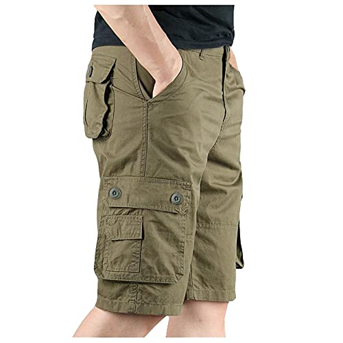 CUTeFiorino Cargohose Herren Kurz, Cargoshorts Sommer Kurze 3/4 Hosen Sport Knielang Hosen Stretch Baumwolle Freizeithose Mit Zipper Taschen Latzhose Camouflage Beige Chino Hose S-5XL von CUTeFiorino