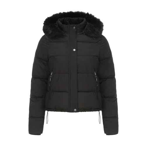 CUTeFiorino Damen-Kurzjacke aus Baumwolle mit Kapuze und Langen Ärmeln für Herbst und Winter Winterjacke Damen Kurz (Black, XXXL) von CUTeFiorino