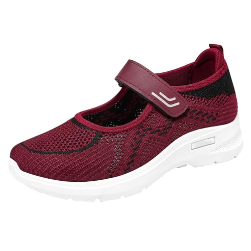 CUTeFiorino Damen Schuhe Schwarz Weiche orthopädische Schuhe für Damen, atmungsaktiv, gewebt, zum Gehen, Slip-On-Schaumstoffschuhe, Fußgewölbeunterstützung, Hände, Slip-In-Sneaker (Red, 37) von CUTeFiorino