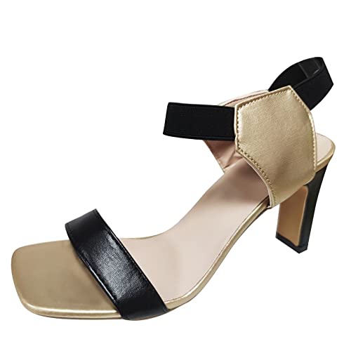 CUTeFiorino Damenschuhe Gelb 37 Damenschuhe Sommer Sandalen Mode Gummiband High Heel Chunky Heel Sandalen Offene Schuhe Damen 42 (Gold, 40) von CUTeFiorino