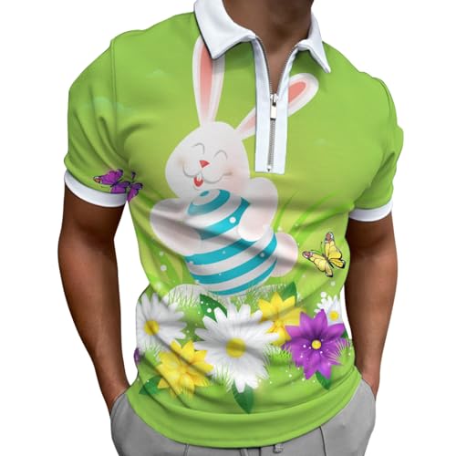 CUTeFiorino Digitale Armbanduhr Frühling und Sommer Ostern Druck Herren Reißverschluss Knopf T-Shirt Casual Fashion Herren Tops Schwarz Uhr (Mint Green, M) von CUTeFiorino