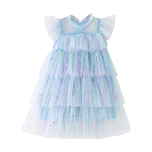 CUTeFiorino Geldbörse Für Kinder Kleinkind Mädchen Fliegen Ärmel Regenbogen Stern Pailletten Drucke Tüll Prinzessin Kleid Tanzparty Kleider Kleidung Geldbeutel Mit Kette (Blue, 4-5 Years) von CUTeFiorino