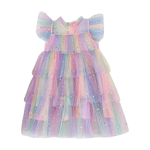 CUTeFiorino Geldbörse Für Kinder Kleinkind Mädchen Fliegen Ärmel Regenbogen Stern Pailletten Drucke Tüll Prinzessin Kleid Tanzparty Kleider Kleidung Geldbeutel Mit Kette (Pink, 1-2 Years) von CUTeFiorino