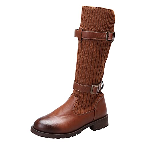 CUTeFiorino Hallux Valgus Schuhe Damen Schuhe warm Stricken Retro-Toe Runde warm halten Mittelgurt Schnalle halten Booties Frauen Damenstiefel Damen Wasserdicht (Brown, 42) von CUTeFiorino