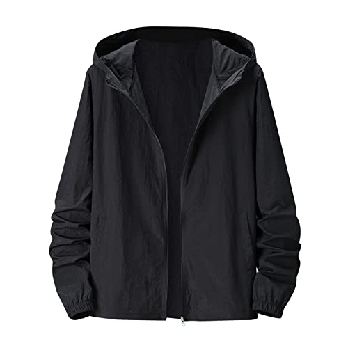 CUTeFiorino Herren Kapuzenjacke Sommer Uv-Schutz Hemdjacke mit Zipper Jacke übergröße Sportjacke Leicht Fahrradjacke UV Schutz Atmungsaktiv Winddicht Trainingsjacke XL XXL 3XL 4XL 5XL von CUTeFiorino