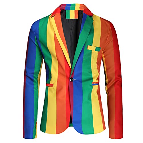 CUTeFiorino Herren Sakko Glitzer Sakko Herren Rot Blazer Herren Sportlich Regular Fit Atmungsaktiv Regenbogen Print Pailletten Host Sakko Hochzeit Jacken Business Smoking von CUTeFiorino