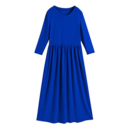 CUTeFiorino Hosenkette Edelstahl Kleinkind Langarm U-Ausschnitt Soild Loose Casual Daily Wear Langes Maxi Prinzessin Kleid Tasche Karabinerhaken (Blue, 5-6 Years) von CUTeFiorino