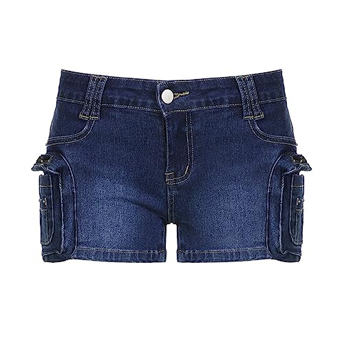 CUTeFiorino Leichte Sommer Shorts Herren American Street Washing Tiefblaue Stehtaschennähte, niedrige Taille, Enge Hot Girl Fried Street Hot Pants, superkurze Jeans Unterhosen Männer Shorts von CUTeFiorino