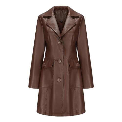 CUTeFiorino Mittellanger Ledermantel für Damen, langärmeliger -Trenchcoat, modischer Mantel Damen Jacken Herbst (Coffee, XXL) von CUTeFiorino