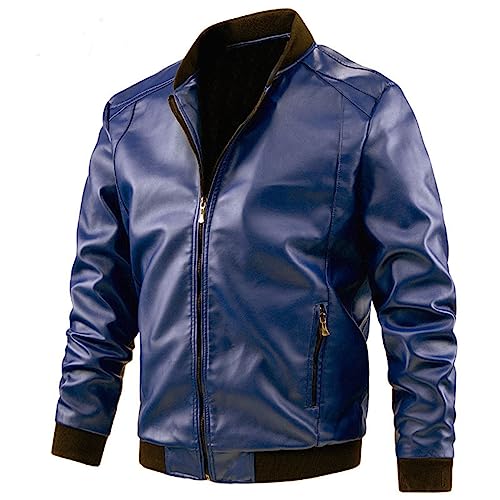 CUTeFiorino Motorradjacke Herren Langarm Slim Fit Kunstlederjacke Lederjacke Kunstleder Winddicht Jacken Männer Full Zip Schutzjacken Mode Bikerjacke Herren Stehkragen Freizeitjacke M-8XL von CUTeFiorino